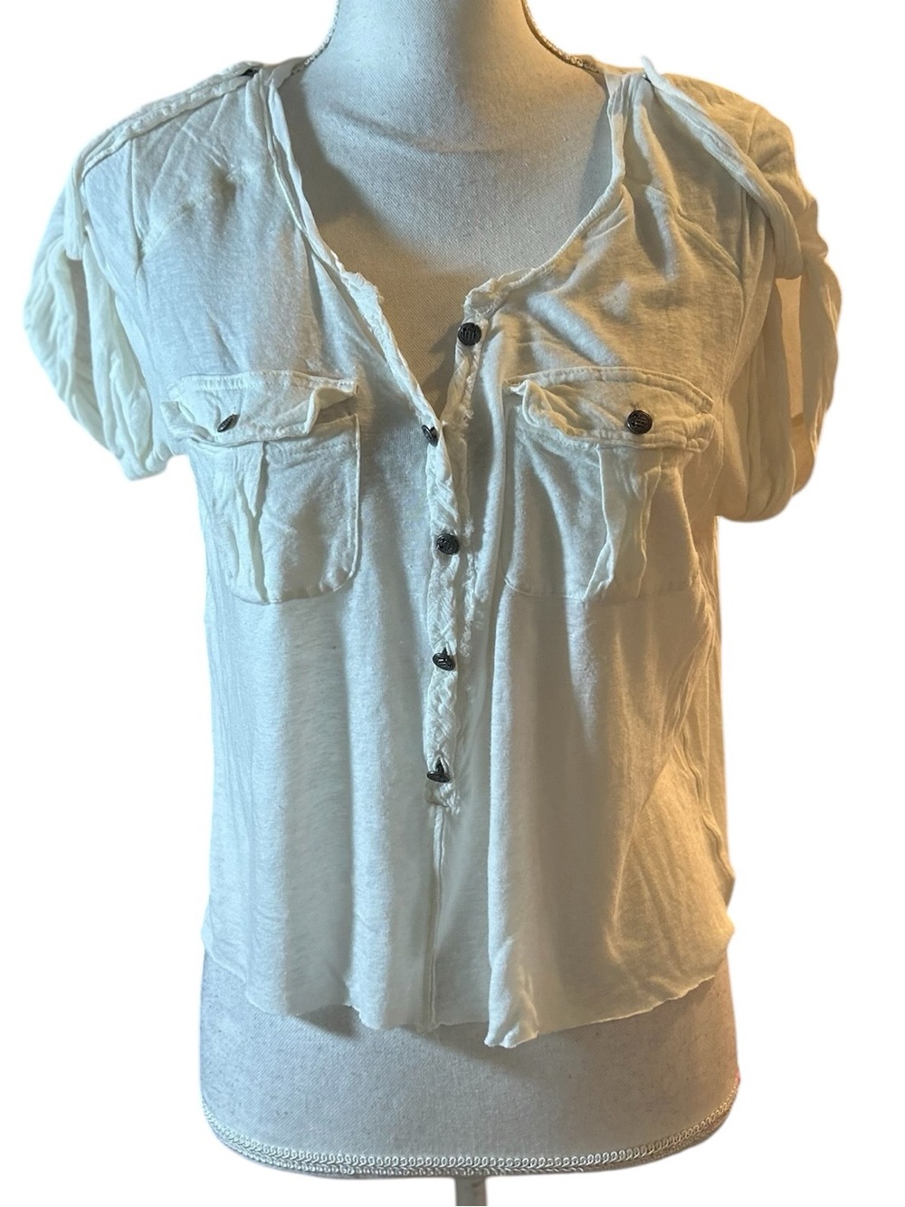 We The Free Cream Short Sleeve Button Front Blouse